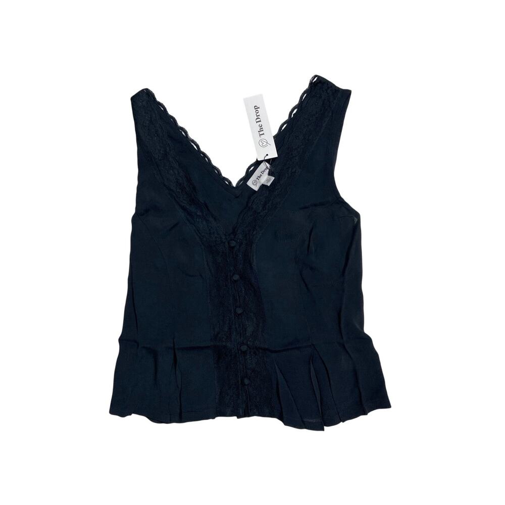 The Drop Women's XL Paloma Lace Trimmed Sleeveless Top, Black